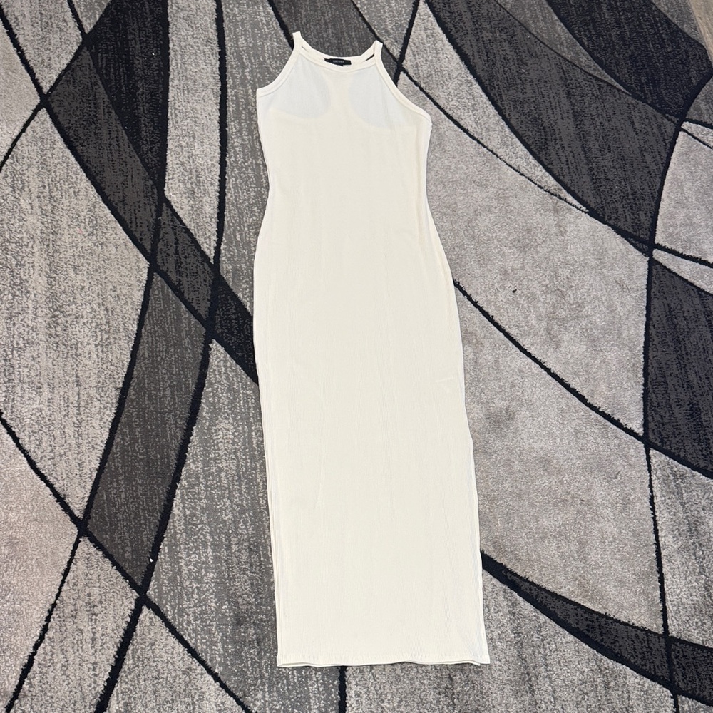Forever 21 White Ribbed Halter Maxi Dress